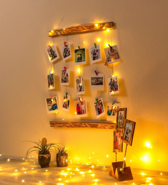 Kişiye Özel 15 Fotoğraflı Renkli Mandallı Işıklı Fotoğraf Askısı