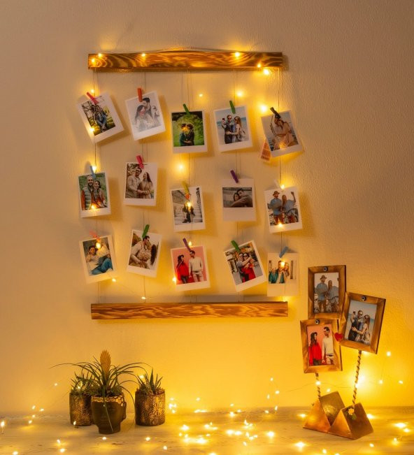 Kişiye Özel 15 Fotoğraflı Renkli Mandallı Işıklı Fotoğraf Askısı - 2