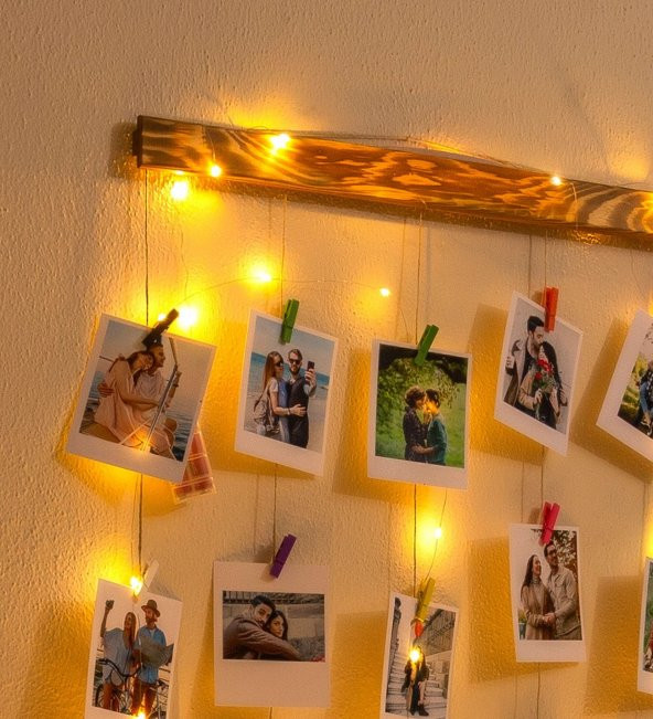 Kişiye Özel 15 Fotoğraflı Renkli Mandallı Işıklı Fotoğraf Askısı - 3