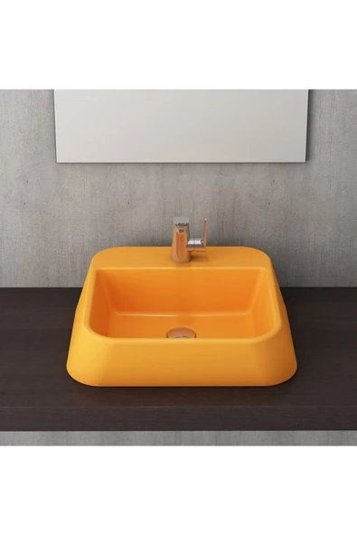 Bocchi 1074-021-0126 Firenze Batarya Banklı Çanak Lavabo - P.mandalina Sarısı
