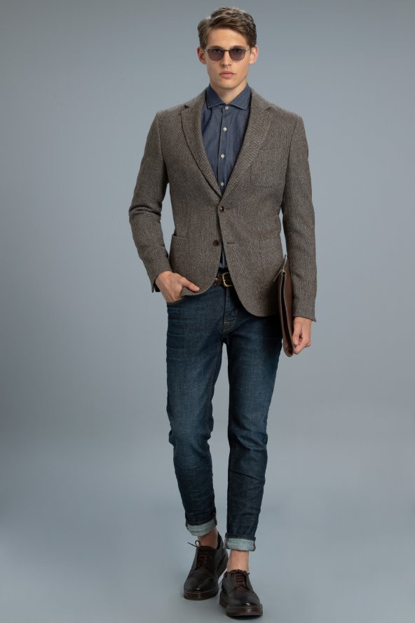 Lufian Erla Spor Blazer Ceket Slim Fit Kahverengi - 3