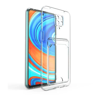 TechnoGuru  Redmi Note 9S Kılıf Kartlıklı Şeffaf Setra Clear Esnek Silikon Kapak