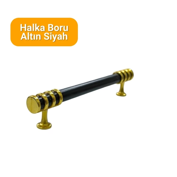 50 Adet Halka Boru Altın Siyah Metal Mobilya Kulpu 128mm - 2
