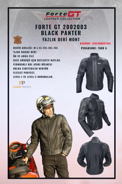 Forte Gt 2002003 Black Panther Hakiki Deri Full Koruma Mevsimlik Motosiklet Montu M Beden Siyah - 4