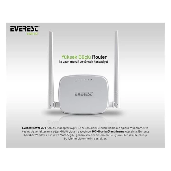 Everest Ewr-301 300Mbps Ap+Repeater (Çift Anten)