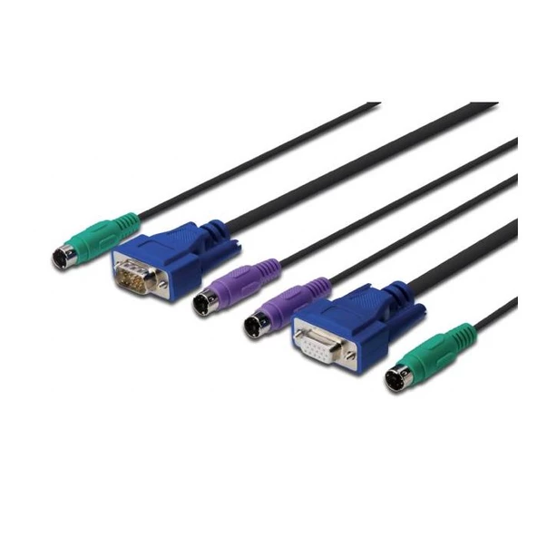 DS-19122 KVM (Keyboard/Video Monitor/Mouse) İçin Ahtapot Kablo, 3 metre, siyah renk, 1 x VGA dişi, 1 VGA erkek, 2 x PS/2 Klavye erkek, 2 x PS/2 Mouse erkek