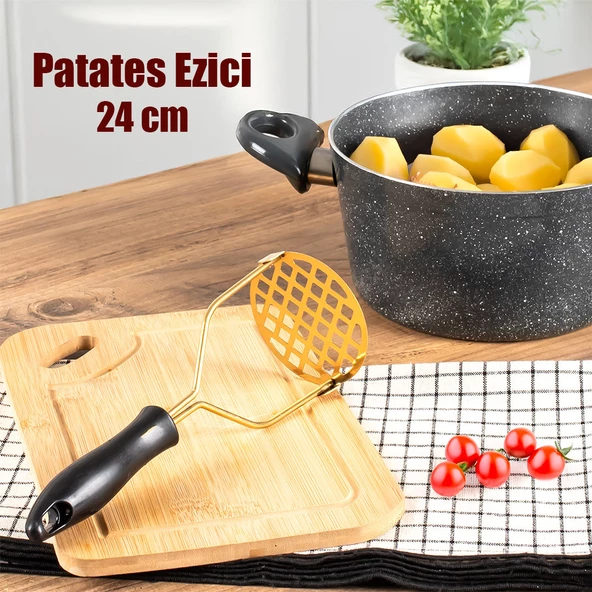 Porsima Patates Ezici Paslanmaz Metal Patates Ezici Püre Yapıcı Renkli Patates Ezeceği 24cm - Fuşya