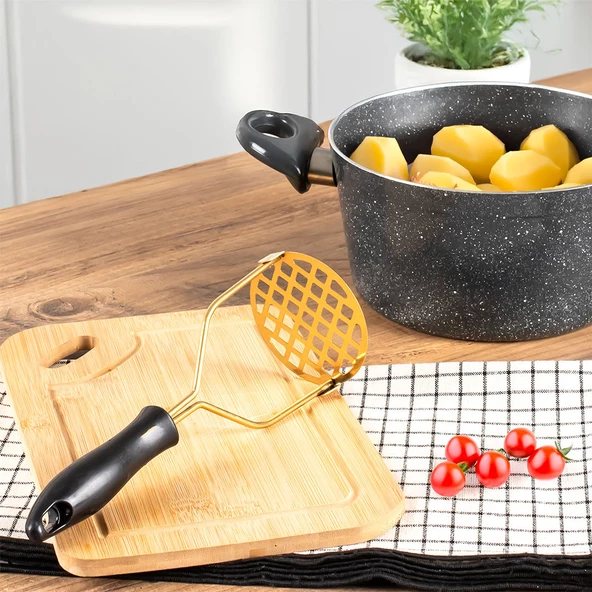 Porsima Patates Ezici Paslanmaz Metal Patates Ezici Püre Yapıcı Renkli Patates Ezeceği 24cm - Fuşya - Resim 4