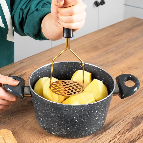 Porsima Patates Ezici Paslanmaz Metal Patates Ezici Püre Yapıcı Renkli Patates Ezeceği 24cm - Fuşya - Resim 2