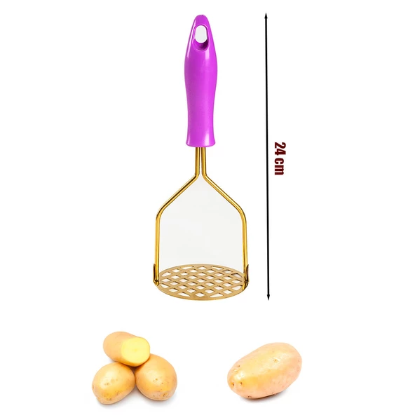 Porsima Patates Ezici Paslanmaz Metal Patates Ezici Püre Yapıcı Renkli Patates Ezeceği 24cm - Mor - Resim 3
