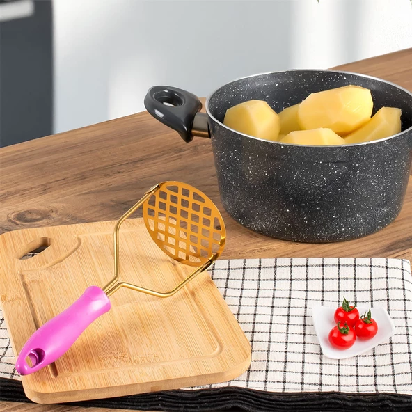 Porsima Patates Ezici Paslanmaz Metal Patates Ezici Püre Yapıcı Renkli Patates Ezeceği 24cm - Mor - Resim 4