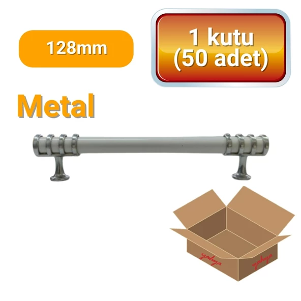 50 Adet Halka Boru Kroma Beyaz Metal Mobilya Kulpu 128mm