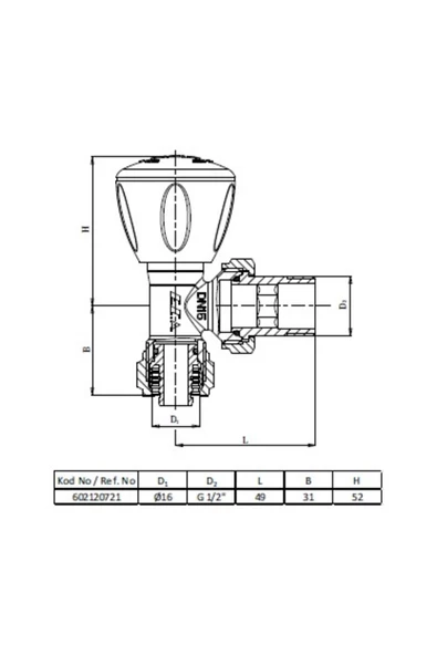 Eca 1/2" Rv3 Pex. Köşe Rad. Vanası 602120721 - 2