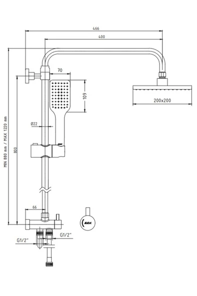 Eca Tiera Teleskobik Kolonlu Banyo Tepe Duş Sistemi Kare Takım 102158042 - Resim 2