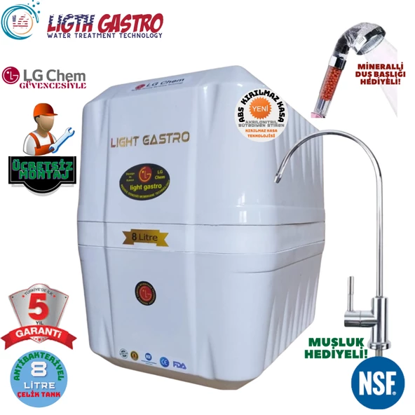 LİGHT GASTRO BEYAZ MONTAJ DAHİL 8 LİTRE 7 FİLTRE 14 AŞAMA SU ARITMA CİHAZI