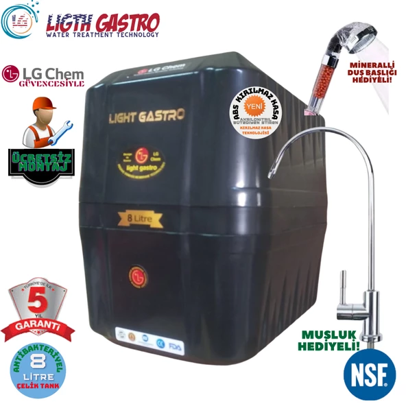 LİGHT GASTRO SİYAH MONTAJ DAHİL 8 LİTRE 7 FİLTRE 14 AŞAMA SU ARITMA CİHAZI ürün görseli