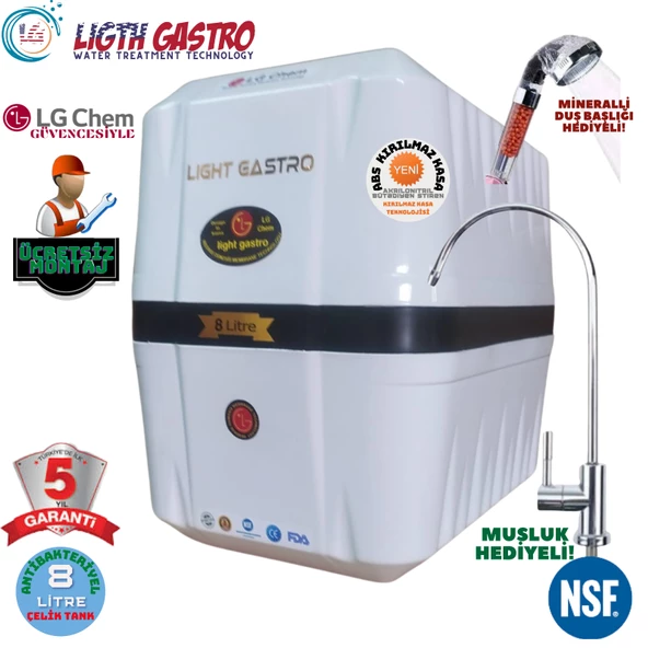 LİGHT GASTRO BEYAZ SİYAH MONTAJ DAHİL 8 LİTRE 7 FİLTRE 14 AŞAMA SU ARITMA CİHAZI