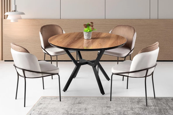 Erezoğulları Mobilya Roza Polo Yuvarlak HighGloss Mutfak Masa Sandalye Takımı 120cm ürün görseli 1