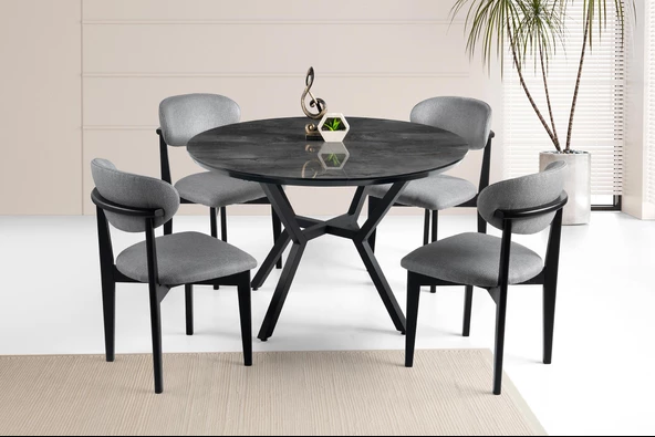 Erezoğulları Mobilya Roza Norte Yuvarlak HighGloss Mutfak Masa Sandalye Takımı 120cm