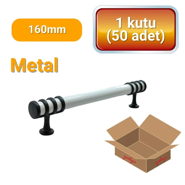 50 Adet Halka Boru Siyah Beyaz Metal Mobilya Kulpu 160mm