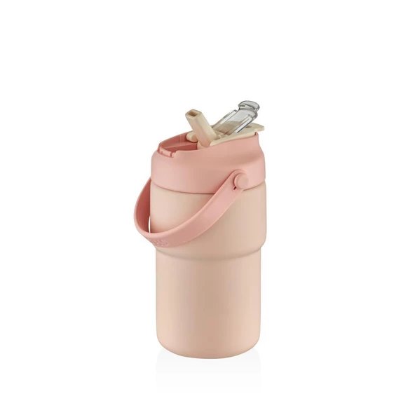 Shotay Askılı Mug Çelik Bardak 450Ml Pastel Pembe - 3