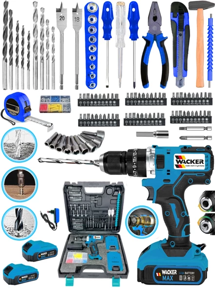 Wacker Pro Germany BLUTEC 2100 Titan Şanzuman 157 Parça Usta Setli Çift Akülü Vidalama Matkap