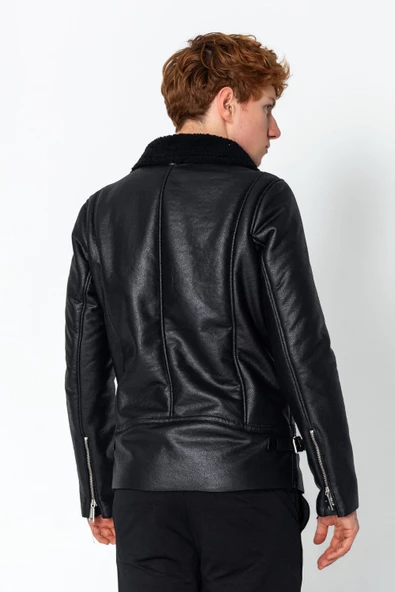 Erkek Regular Fıt İçi Yünlü Fermuar Detaylı Mont - 4