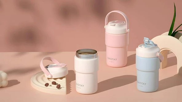 Shotay Askılı Mug Çelik Bardak 450Ml Pastel Pembe - 10