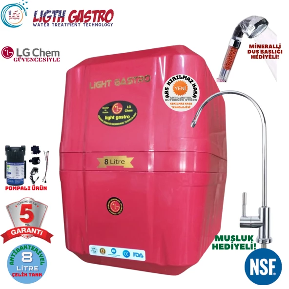 LİGHT GASTRO KIRMIZI POMPALI 8 LİTRE 5 FİLTRE 10 AŞAMA SU ARITMA CİHAZI