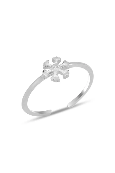 Gümüş rodyumlu zirkon taşlı alttan ayarlanabilir kar tanesi yüzük SGTL12224RODAJ ürün görseli