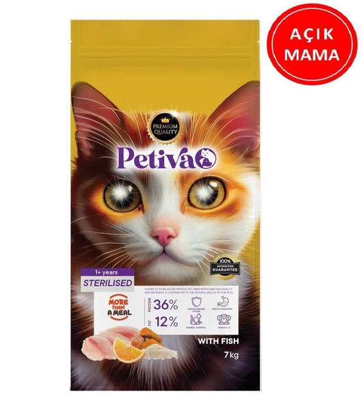 Petiva Kısırlaştırılmış Balıklı Yetişkin Kedi Maması 1 Kg AÇIK