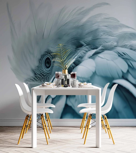 Mavi Papağan Temalı Duvar Kağıdı - Resim 4