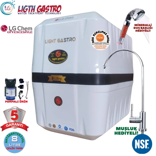 LİGHT GASTRO BEYAZ SİYAH POMPALI 8 LİTRE 5 FİLTRE 10 AŞAMA SU ARITMA CİHAZI