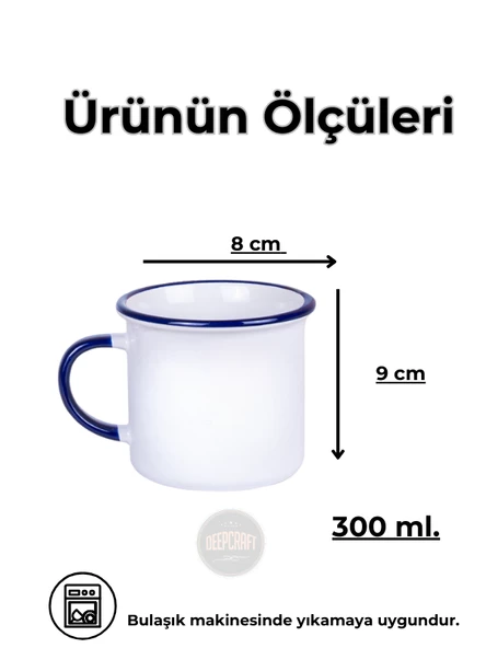 DeepCraft Best Quality Enamel Mavi Kulp Kupa Yılbaşı,Sevgililer Günü, Hediyelik Kupa 300ML - 3