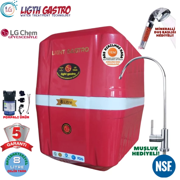 LİGHT GASTRO KIRMIZI BEYAZ POMPALI 8 LİTRE 5 FİLTRE 10 AŞAMA SU ARITMA CİHAZI