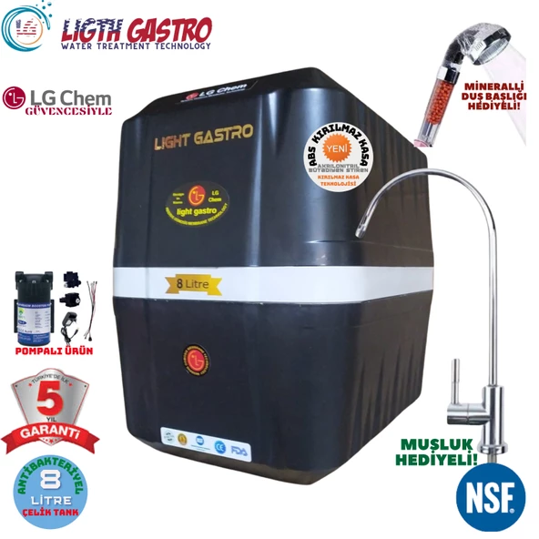 LİGHT GASTRO SİYAH BEYAZ POMPALI 8 LİTRE 5 FİLTRE 10  AŞAMA SU ARITMA CİHAZI ürün görseli