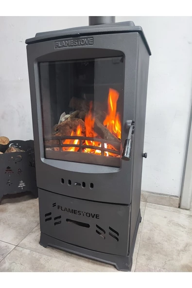 flamestove  Lodi Style Tek Camlı Odun Hazneli Füme Döküm Soba