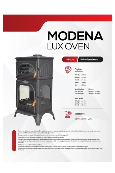 flamestove  Modena Lüx Oven Pik Döküm Soba Şömine - 5