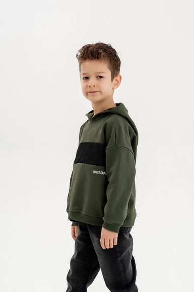 Kapüşonlu Ribanalı %100 Pamuk Üç İplik Erkek Çocuk Sweatshirt - Resim 6