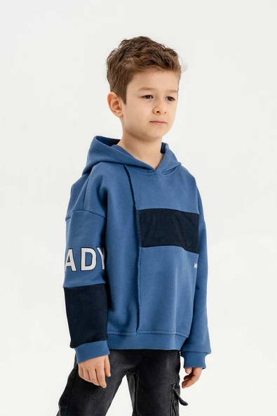 Kapüşonlu Ribanalı %100 Pamuk Üç İplik Erkek Çocuk Sweatshirt - Resim 10