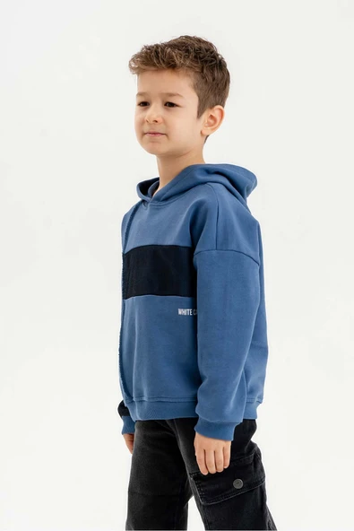 Kapüşonlu Ribanalı %100 Pamuk Üç İplik Erkek Çocuk Sweatshirt - Resim 9