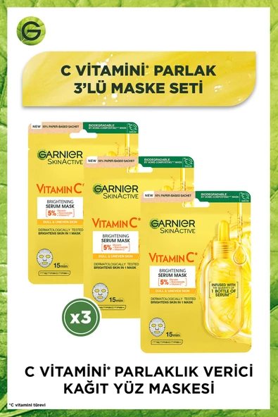 C Vitamini Parlaklık Verici Kağıt Yüz Maskesi 3'lü Set