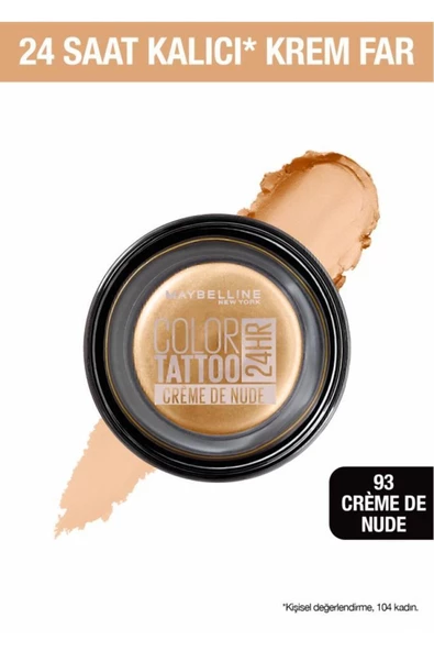 Color Tattoo 24h Mat Göz Farı - 93 Creme De Nude - Açık Bej