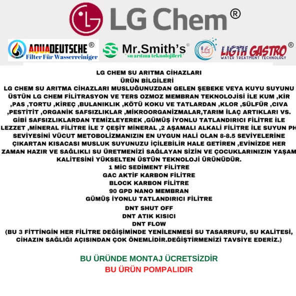 LİGHT GASTRO  BEYAZ POMPALI  MONTAJ DAHİL 8 LİTRE 5 FİLTRE 10 AŞAMA SU ARITMA CİHAZI - Resim 7