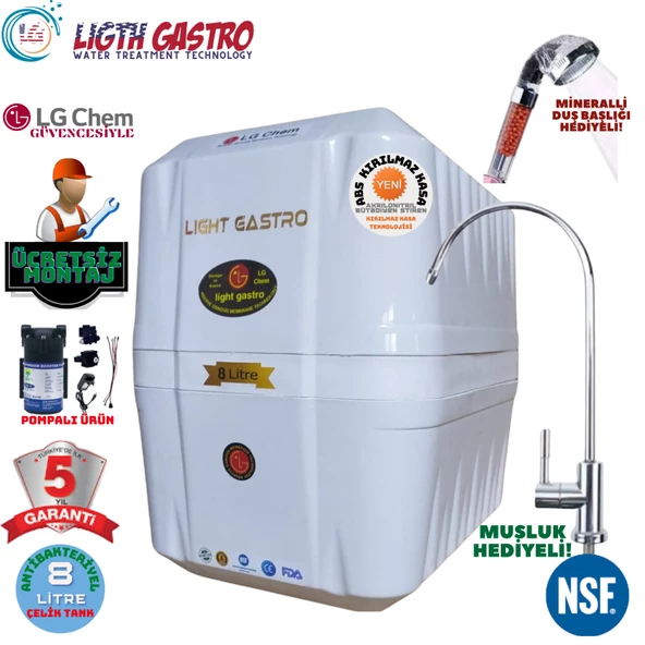 LİGHT GASTRO  BEYAZ POMPALI  MONTAJ DAHİL 8 LİTRE 5 FİLTRE 10 AŞAMA SU ARITMA CİHAZI ürün görseli