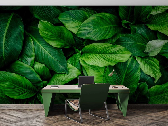 Yeşil Yaprak Arkaplan Temalı Duvar Kağıdı - Resim 4