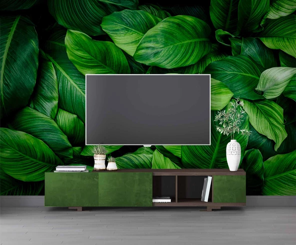 Yeşil Yaprak Arkaplan Temalı Duvar Kağıdı - Resim 3