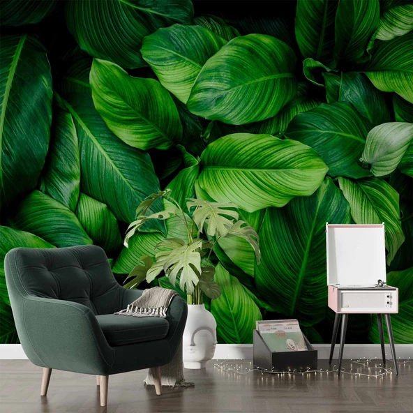 Yeşil Yaprak Arkaplan Temalı Duvar Kağıdı - Resim 6