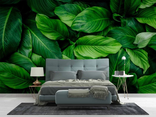 Yeşil Yaprak Arkaplan Temalı Duvar Kağıdı - Resim 2