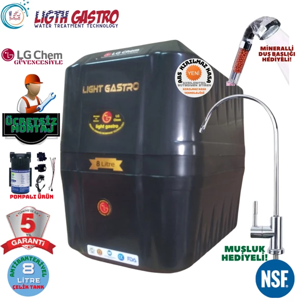 LİGHT GASTRO SİYAH POMPALI MONTAJ DAHİL 8 LİTRE 5 FİLTRE 10 AŞAMA SU ARITMA CİHAZI ürün görseli